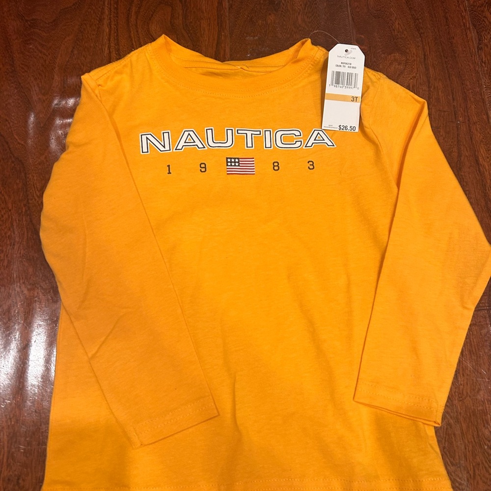 Boy's 3T sporty casual Nautica Bright Yellow soft Graphic Long Sleeve Tee NWT - Picture 2 of 2